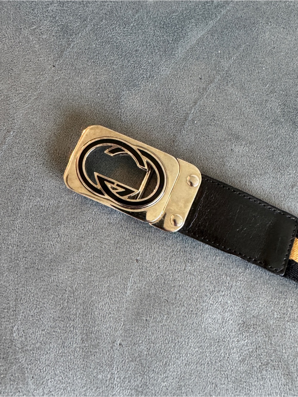 Gucci Black Leather Belt with Silver Interlocking Logo Buckle